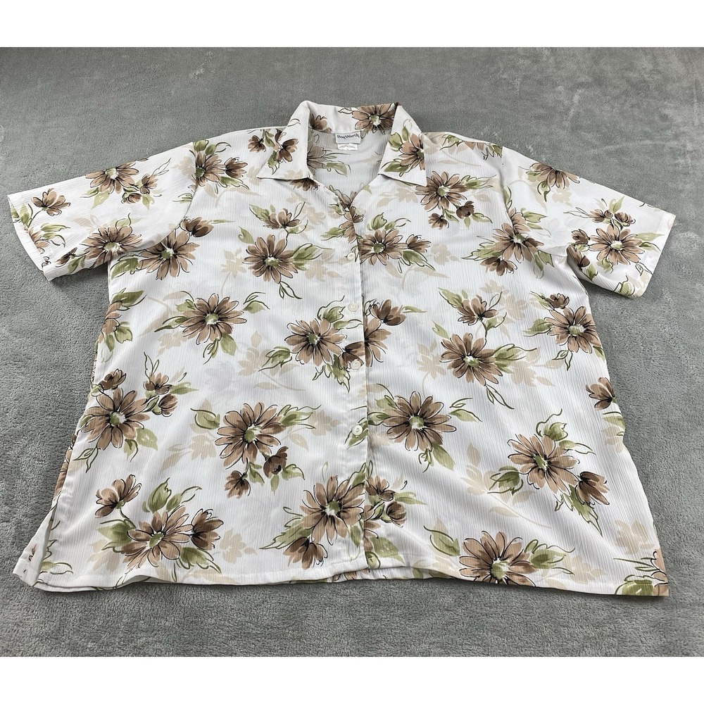 Bon Worth Women's Button Up Blouse XL White Brown Multicolored Floral C21